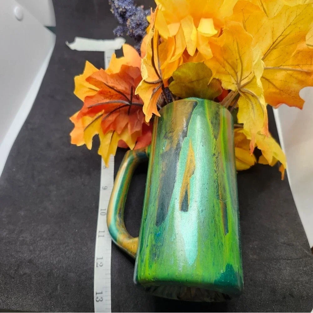 Hand Crafted Floral Table Centerpiece Fall Chrsyanthemum Glass